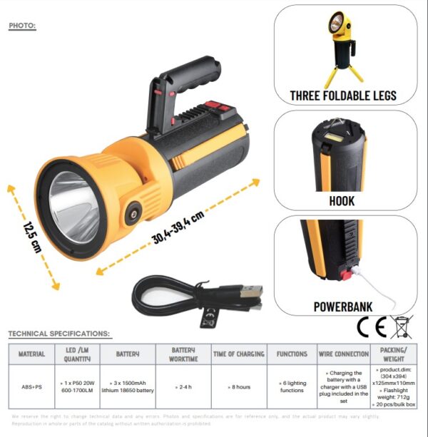 Rechargeable Handheld Flashlight with Tripod
